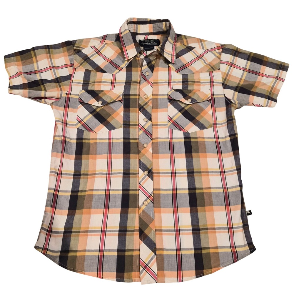 Moose Creek Mens Small Short Sleeve Western Plaid Pearl Snap Shirt Multi-Color